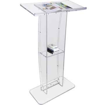 Clear acrylic podium 119 cm with shelf and reading surface