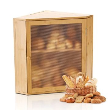 Corner wooden bread box made of bamboo, large capacity, natural