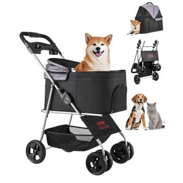 Foldable 4-wheel pet stroller, 35 lb load capacity
