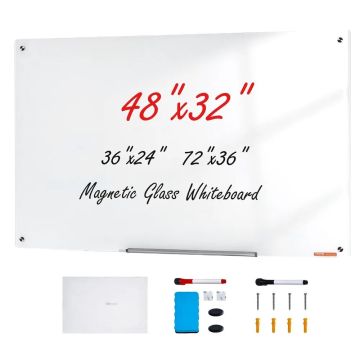 Tablica szklana magnetyczna biała, 120x80 cm, montaż na ścianie, bez ramy