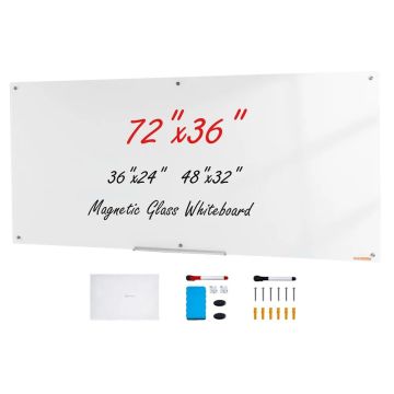 Magnetyczna biała tablica szklana, 72"x36", suchościeralna, do montażu na ścianie