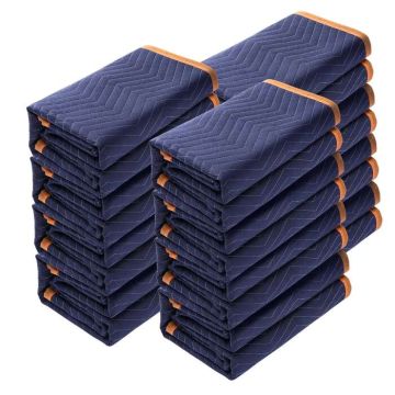 Professional moving blankets, 203 x 183 cm, blue/orange, non-woven cotton, 12 pcs.