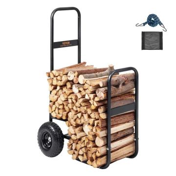 Wózek na drewno opałowe, stalowy, 113,4 kg, czarny, koła gumowe
