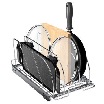 Pull-out steel kitchen cabinet shelf with brackets