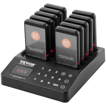 Wireless restaurant paging system with vibration, 400 m range, 10 signals