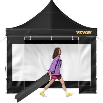 Namiot ogrodowy typu pop-up z baldachimem, 305x305 cm, czarny, wodoodporny i chroniący przed promieniowaniem UV, z koszem na kółkach