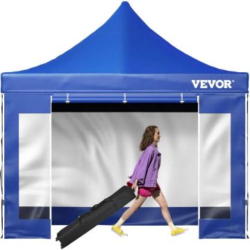 Namiot turystyczny typu pop-up z baldachimem, 305x305 cm, niebieski, wodoodporny, z filtrem UV i koszem na kółkach