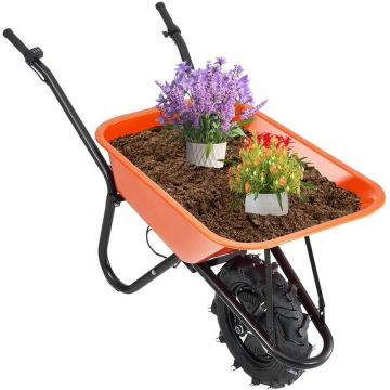 Electric Garden Wheelbarrow Trolley, 500W, 16-inch Tracked Wheels, 5 Cubic Feet Capacity, Metal Handle