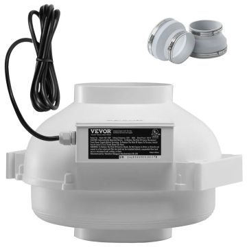 4-4.5 Inch Radon Reduction Fan, Quiet 380 CFM, Waterproof, Built-in with 2 Connectors