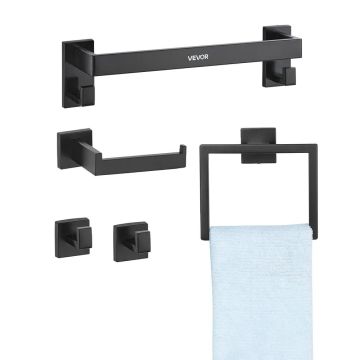 5-piece bathroom accessory set, matte black, stainless steel