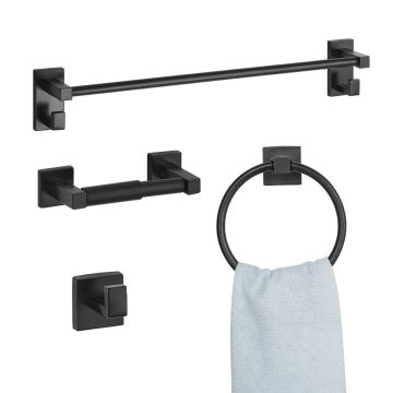 Matte black stainless steel bathroom accessory set, 4 pieces