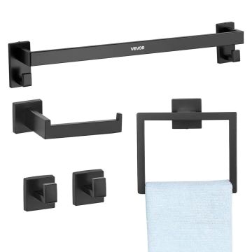 Matte black bathroom accessory set, 5 pieces, stainless steel