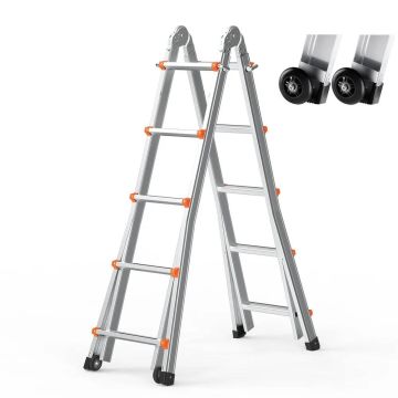Telescopic Aluminum Ladder with A-Frame, 20 Feet, Foldable, Multi-Function, 330 Pound Load Capacity