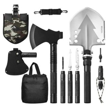 16 in 1 Tactical Stainless Steel Folding Survival Shovel Axe