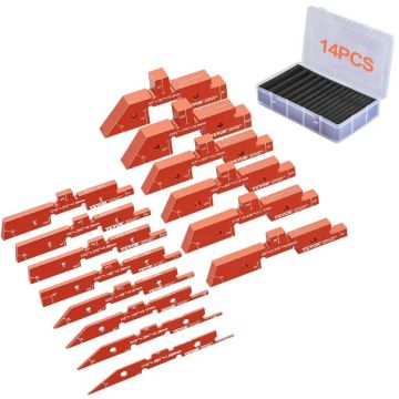 Milling table aluminum setting rods set, 14 pcs., laser engraved sizes