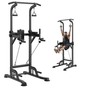 Power tower pull-up station, adjustable height, 7-level backrest, PU cushions