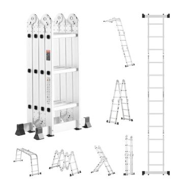 Multifunctional 3-Step Telescopic A-Shape Ladder, 12 Feet, 150kg Load Capacity