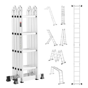 Multifunctional Telescopic Folding Ladder, 7-in-1, 15.5 ft. Height, A-Shape, 4 Steps, Adjustable, 330 lb. Load Capacity