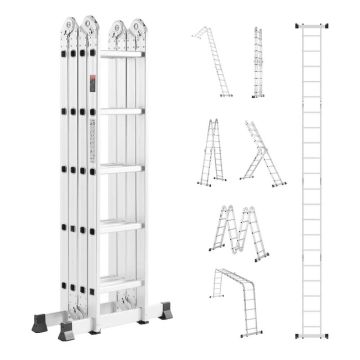 Multifunctional metal telescopic ladder, 5 steps, 19 feet high