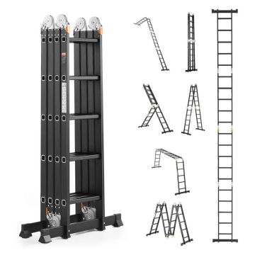 Multifunctional 7-in-1 Telescopic A-frame Ladder, 19 Feet, 5 Steps, Adjustable, Sturdy, 330 Pounds Load Capacity