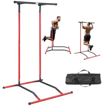 Power tower pull-up stand, 2 levels, black-red, 220 lb capacity