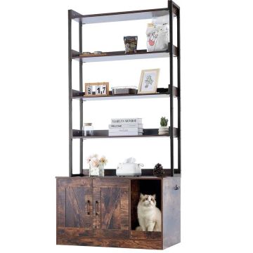Hidden wooden cat litter box cabinet, dark brown, 85x49x183 cm