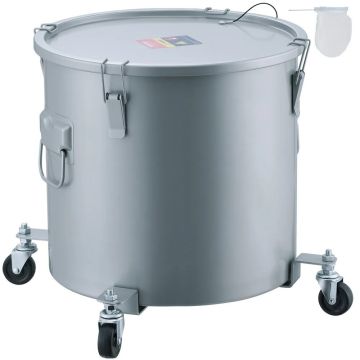 Grease bucket with wheels, 16 gallon, carbon steel, gray