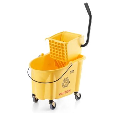 Broom bucket with side auger, 35 L, yellow, on wheels