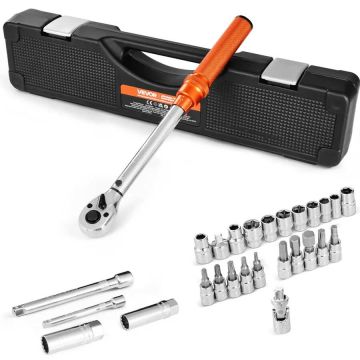 Click torque wrench set 3/8", 5-60 nm, two-way, with heads, orange