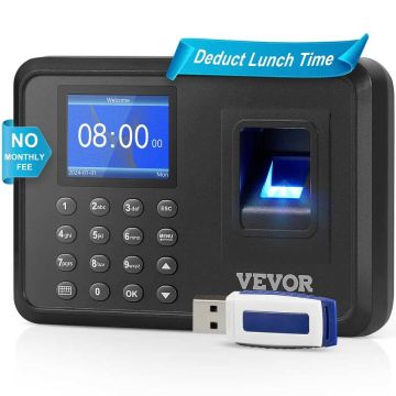 Biometric time clock for employee control, 2.4" screen, no fees