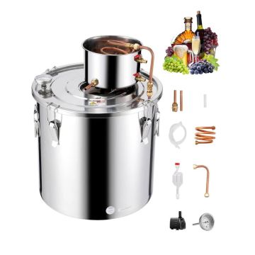 Stainless steel alcohol distillation apparatus 50 L with copper spiral and thermometer
