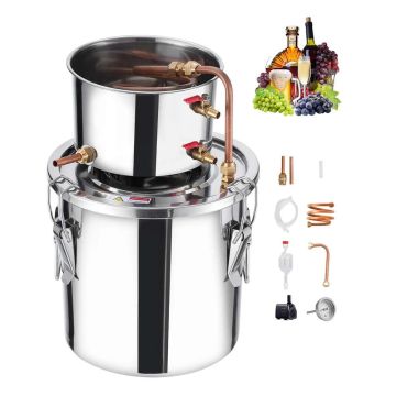 Alcohol distillation apparatus 3 gallons 11.4 L stainless steel with copper spiral and thermometer