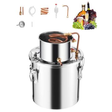 Alcohol distillation apparatus, 19 L, stainless steel with copper spiral and thermometer
