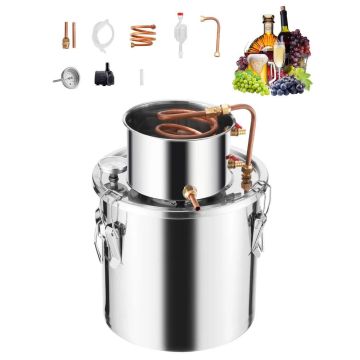 Alcohol distillation apparatus, 19 L, stainless steel, copper spiral, with thermometer and pump