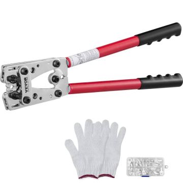 Battery terminal crimping tool with 60 aluminum connectors, 10-1/0 AWG, 6 sizes