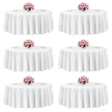 White Round Polyester Tablecloths, 120 inches, 6-pack