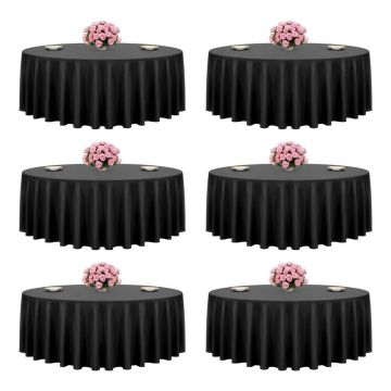 Black round polyester tablecloths, 120 inches, 6 pcs.