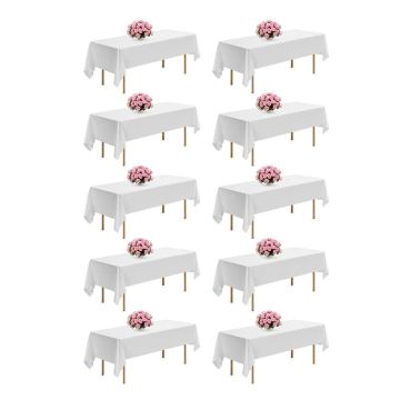 White polyester tablecloths for rectangular tables, 60x102 inches, 10-pack