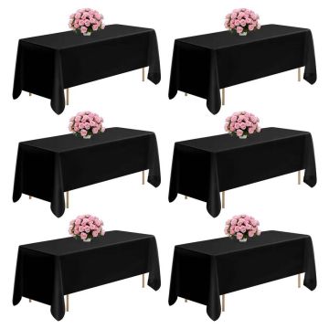 Black polyester tablecloth for rectangular tables, 70x120 inches, 6 pcs.