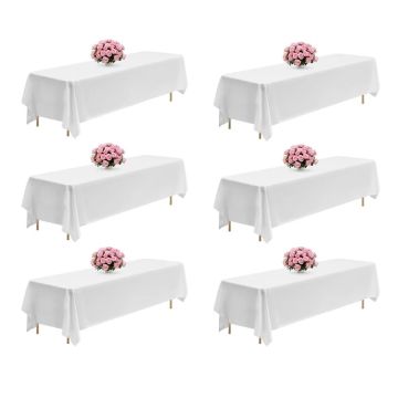 White polyester rectangular tablecloths, 90x132 inches, 6 pcs. per pack