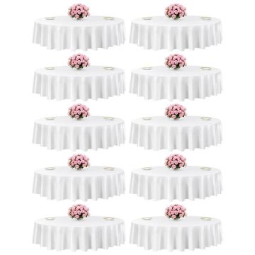 White round polyester tablecloths, 90 inches, 10 pcs. per pack