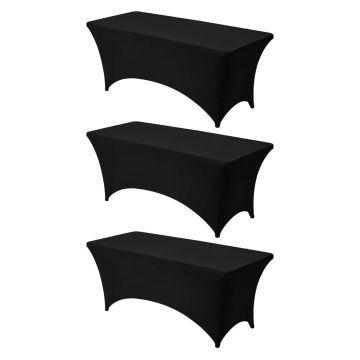 Set of 3 stretch black spandex tablecloths, 6 feet for rectangles