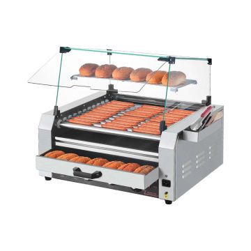 Hot dog maker, 2400 W, stainless steel, with rollers and bun heater
