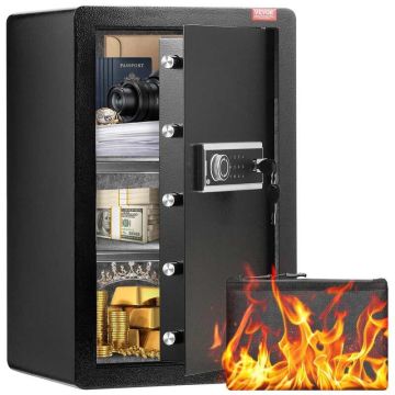 Single door safe, 99 L, black, fireproof, LED lighting, key lock and password