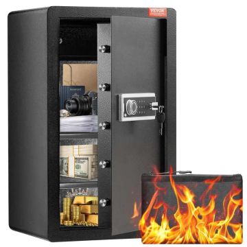 Black 113 L single door safe with key, password and LED lighting