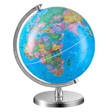 Educational 8 inch world globe with stand, 360° rotating, ABS