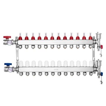 12-branch stainless steel radiant PEX heating manifold 1/2 inch