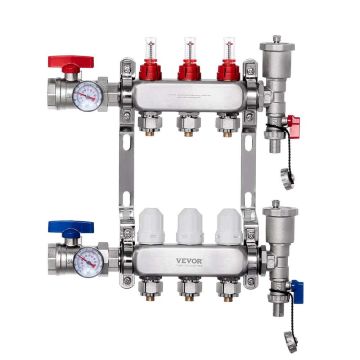3-branch stainless steel PEX manifold for underfloor heating, 1/2 inch