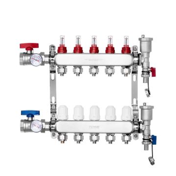 5-branch stainless steel PEX heating manifold 1/2"