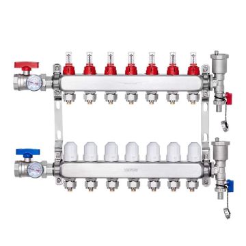 Underfloor heating manifold 7 branches, for 1.27 cm PEX pipes